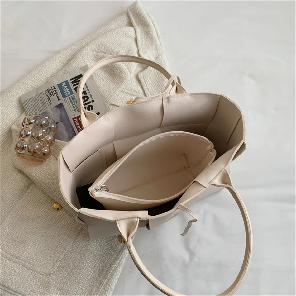 2 Set Weave Large Capacity Women's Tote Bags PU Leather Shoulder Bags for Women 2022 Fashion Lady Top-handle Bag Luxury Handbags