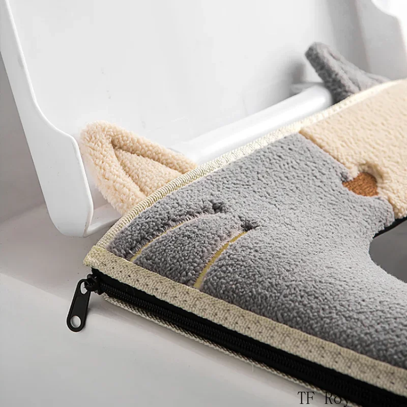 Universal Cartoon Cat Shape Toilet Mat with Handle Thicken Plush Toilet Seat Cover Mat Toilet Cushion Bathroom Aceesories 4