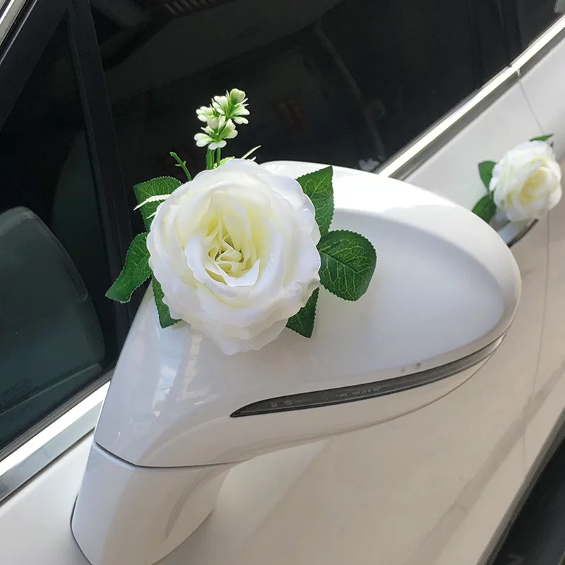 Rose Artificial Flower Wedding Car Decoration Bridal Car Decorations Door Handle Ribbons Silk Flower