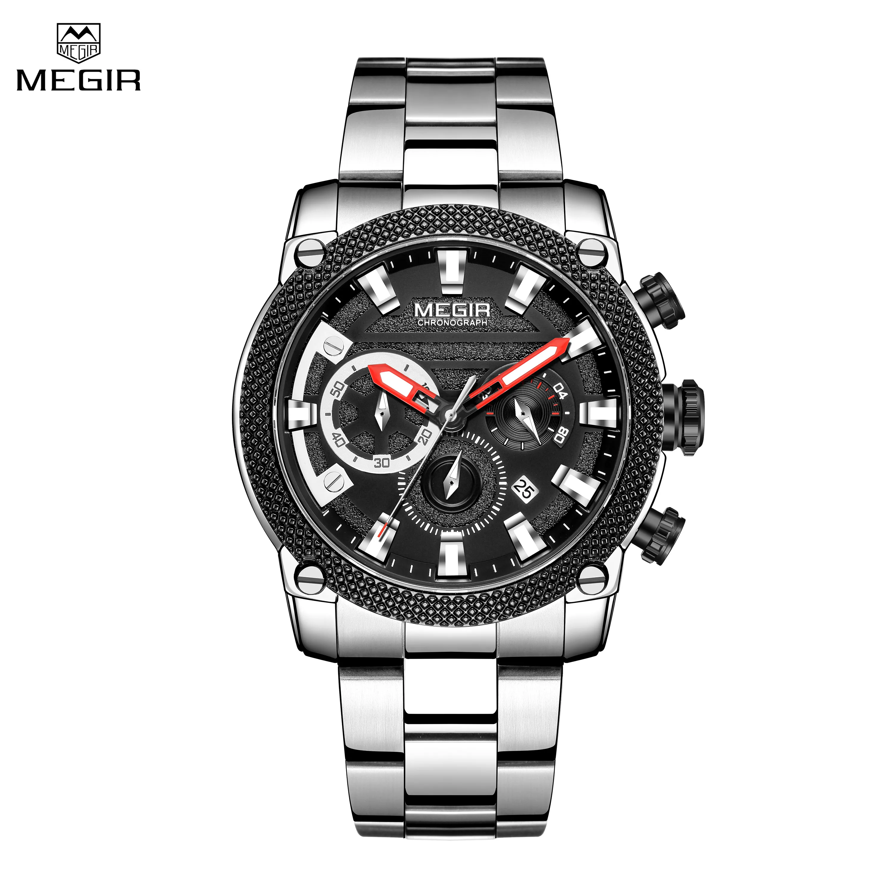 

Мужские часы MEGIR, брендовые Роскошные Бизнес наручные часы, водонепроницаемые, с календарем, повседневные часы из нержавеющей стали, мужские часы с хронографом