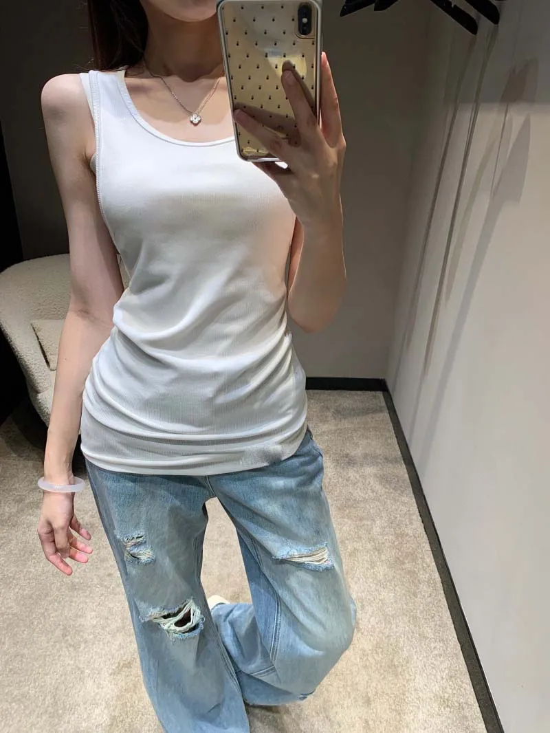 

Sexy girl retro y2k style fashionable casual trend temperament versatile lazy and slim round neck sleeveless vest top