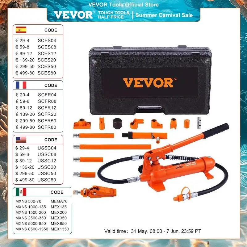 VEVOR 4/10/12/20 Ton Power Hydraulic Cylinder Jack Autobody Frame Repair Tool Kit Automotive Truck Lifting Jack Heavy Equipment