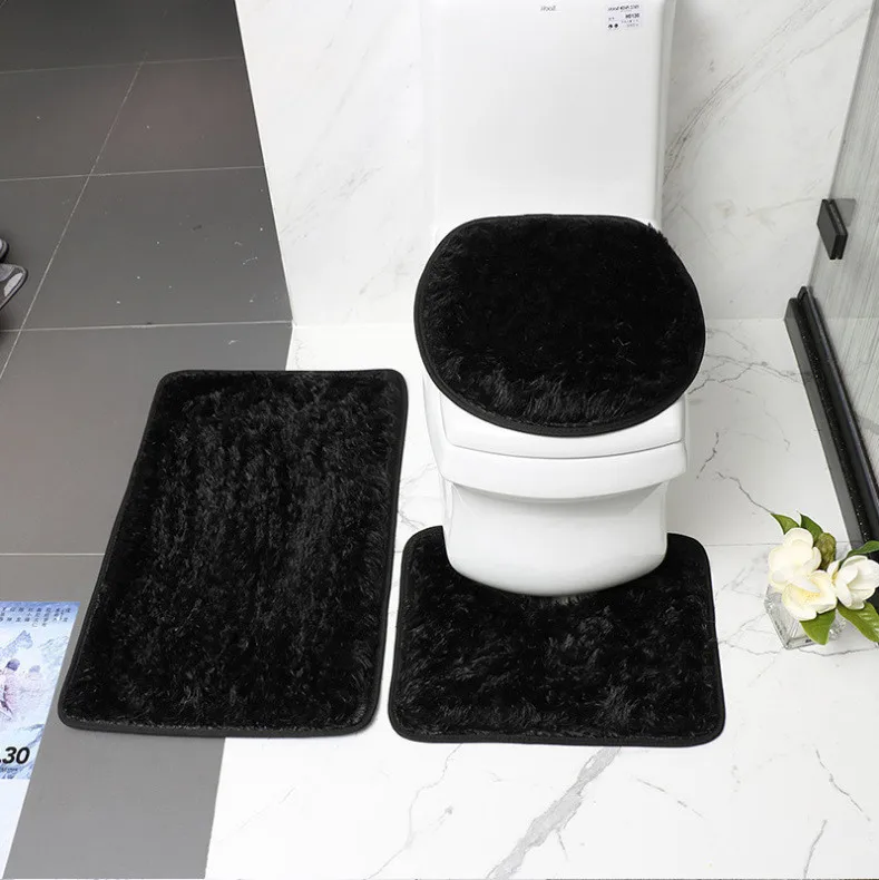 3 teil/satz Badezimmer Set Teppich Matte Wc Deckel Abdeckung Einfarbig Badematten Teppiche Kit Nicht-Slip Flauschigen Hause teppiche für Badezimmer – Detail 5