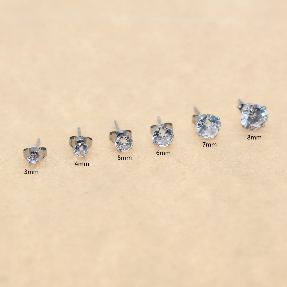 1 # Ohrringe mit AAA, rundem, sauberen Zirkon, Edelstahl-Ohrring, IP-Beschichtung, kein Verblassen, allergiefrei, hochwertiger Schmuck