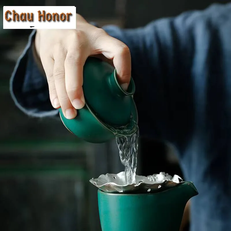 135ml Japanese Turquoise Coarse Gaiwan Vintage Tea Tureen Tea Bowl with Lid Kit Tea Maker Cover Bowl Drinkware Accessories Gift