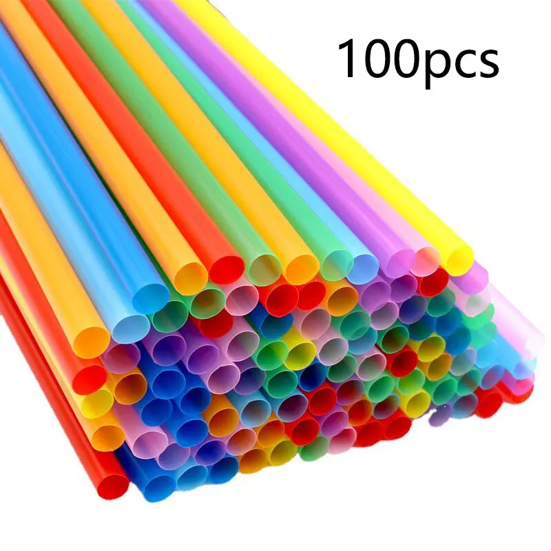 Disposable plastic straws Colorful Party Event Drinking Straws Flexible Large Straight Tube Straw Bar Accessories 6*190mm 100PCS
