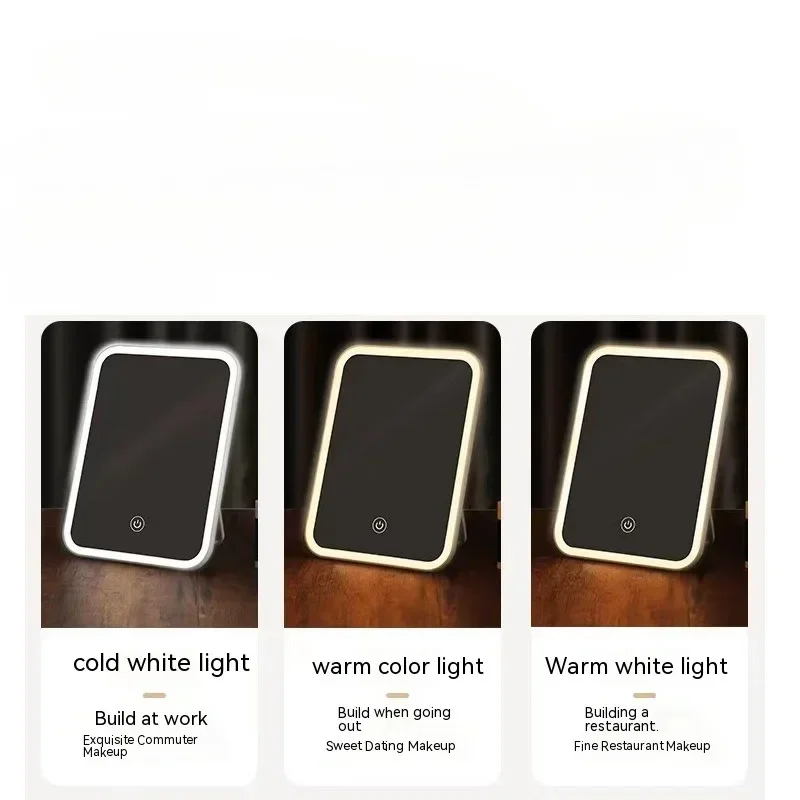 Portable Makeup Mirror With Led Light Touch Screen 3color Light Vanity Folding Dressing Mirror Home Beauty Tools