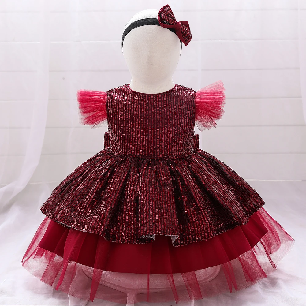 

Girls Dresses Wedding Party 3 Colors 80cm-100cm Children Birthday Dress Skirt Pink Princess Performance Vestidos