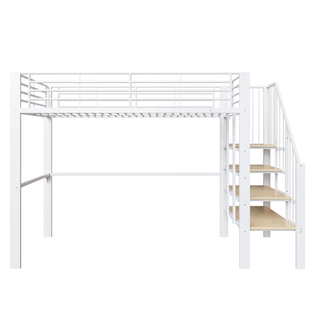 90*200cm/140*200cm Hochbett, stabile Metallkonstruktion mit geräumigem Stauraum unter dem Bett und Treppe, für Kinder und Erwachsene – Detail 9