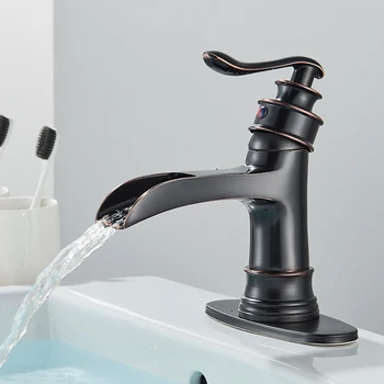 Waterfall Bathroom Faucet Oil Rubbed Bronze Single Handle Lavatory Mixer Tap  Vessel Sink Faucet Farmhouse Vanity  Sink Faucet 5