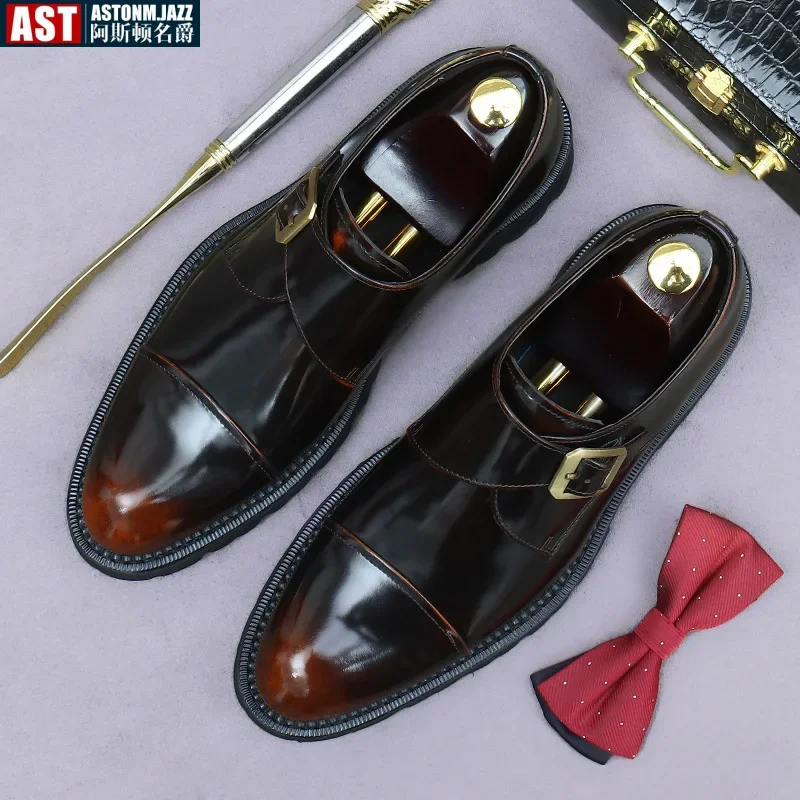 Luxury Patent Leather Mens Formal Shoes Handmade Italian Quality Fashion Buckle Genuine Leather Wedding Social Shoes Man