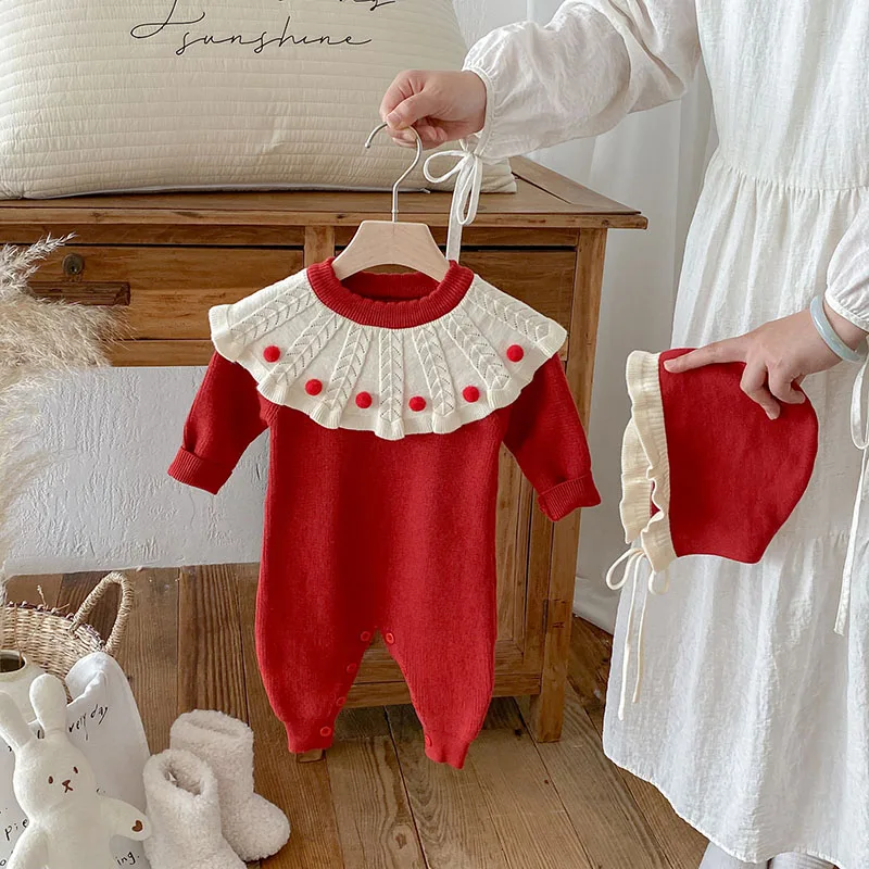 Autumn Baby Knit Romper Jumpsuit Set for Girls