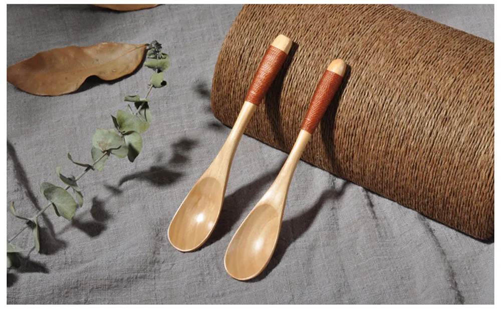Small Scrub Brush Wooden Spoon Fork Kitchen Cooking Utensil Tools Soup-Teaspoon Tableware