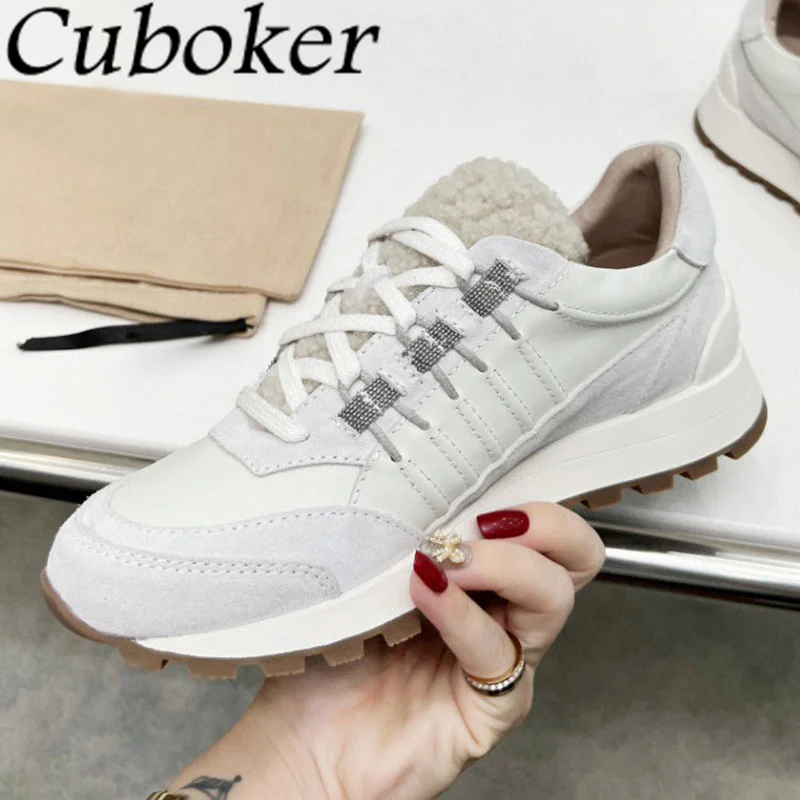 

Luxury Spring Round Toe Multicolor Runners Shoes Lace up Thick Bottom Hiker Shoes for women Rubble Sole Women's Trainers mujer