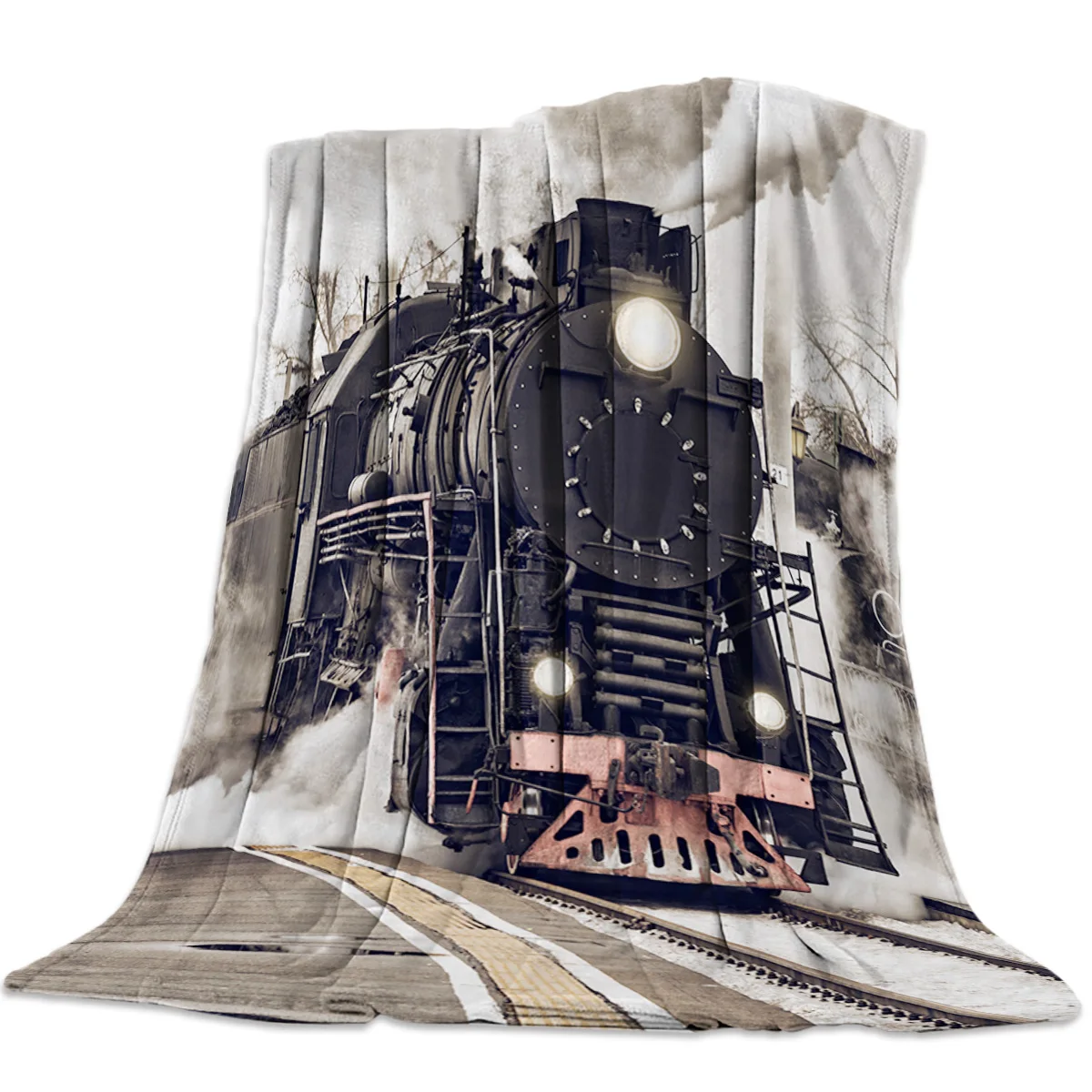 

Blanket Flannel Blankets The Steam Age of Old Trains Blanket Cushion Warm Throw on Sofa Bed Home Bedspread Travel Fleece Blanket