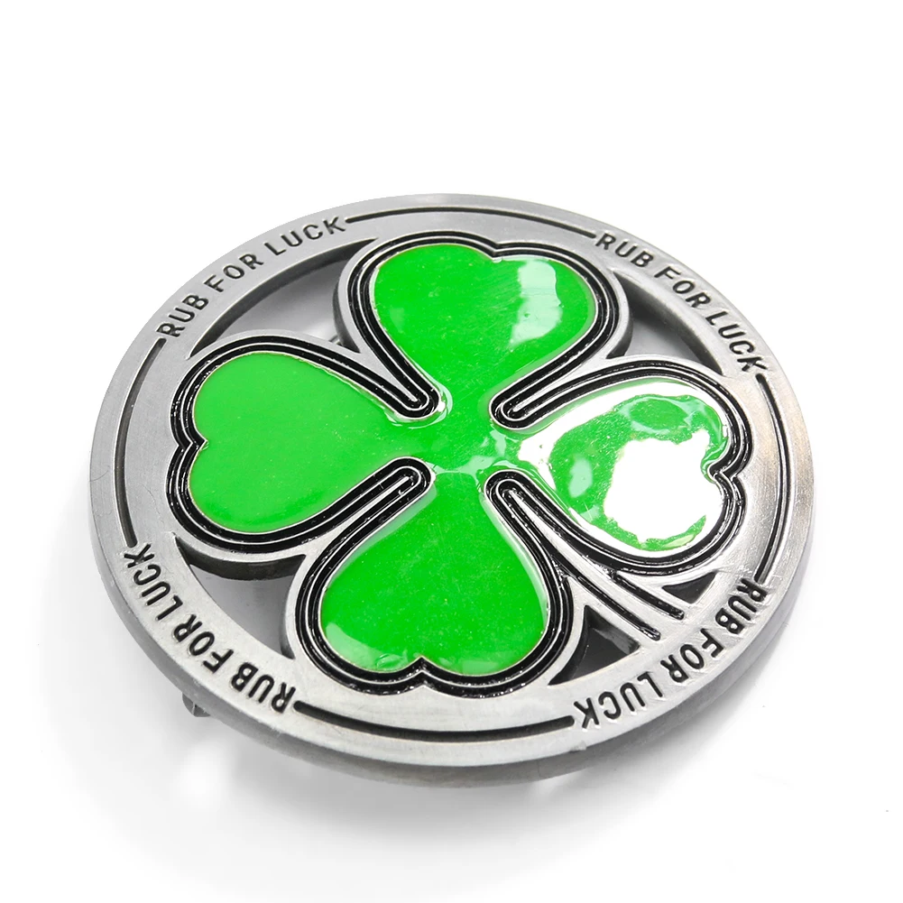 Fortune Love Heart Four Leaf Clover Rub for Luck Round Metal Belt Buckle Felicity Mascot Clasp Couple Girlfriend Jeans Accessory