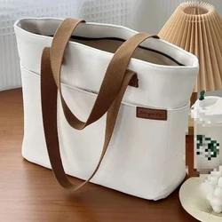 Women's Canvas Tote Bag - Large Capacity, Multi - Layer Storage, Portable Shoulder Handbag (38CM white)