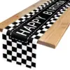 Happy Birthday Black White Checkerboard Linen Table Runner Party Decor Racing Theme  Dining Table Runner Birthday Decorations 1