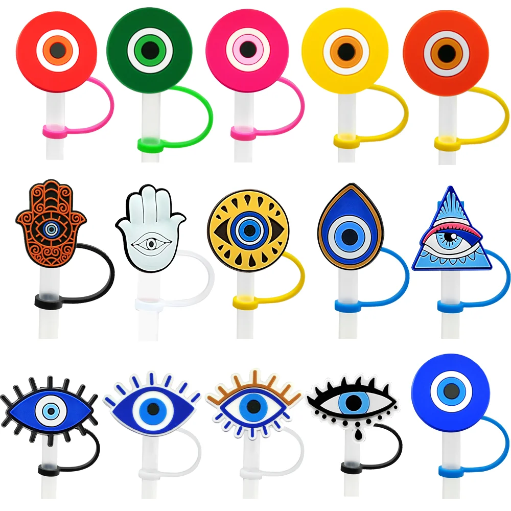 1PCS PVC Straw Cover Fashion Design Evil Eyes Straw Toppers Airtight Dust Cap Splash Proof Drinkware Charms Party Supplies silicone straw covers