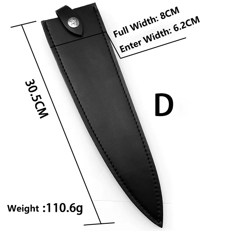 4 SIZE First Layer Leather Genuine Cowhide Chef Straight Knife Sheath Cook Knives Cover Kitchen Scabbard with Buckle Real Black