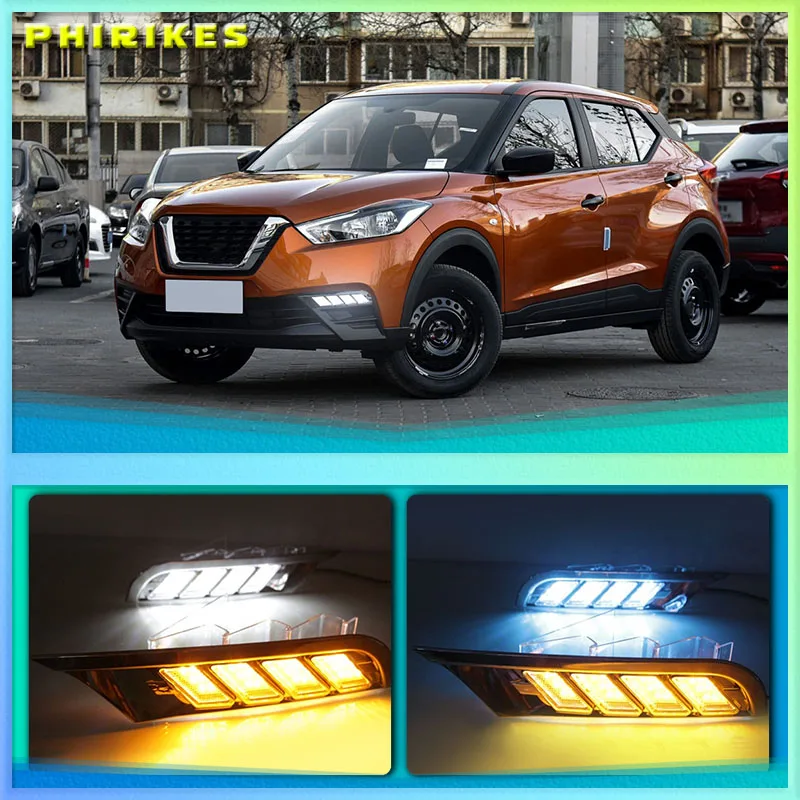 

Для Nissan Kicks 2017-2018 водонепроницаемый желтый сигнал поворота реле Стайлинг автомобиля 12 В светодиодный ные DRL дневные ходовые огни дневной свет противотуманная лампа