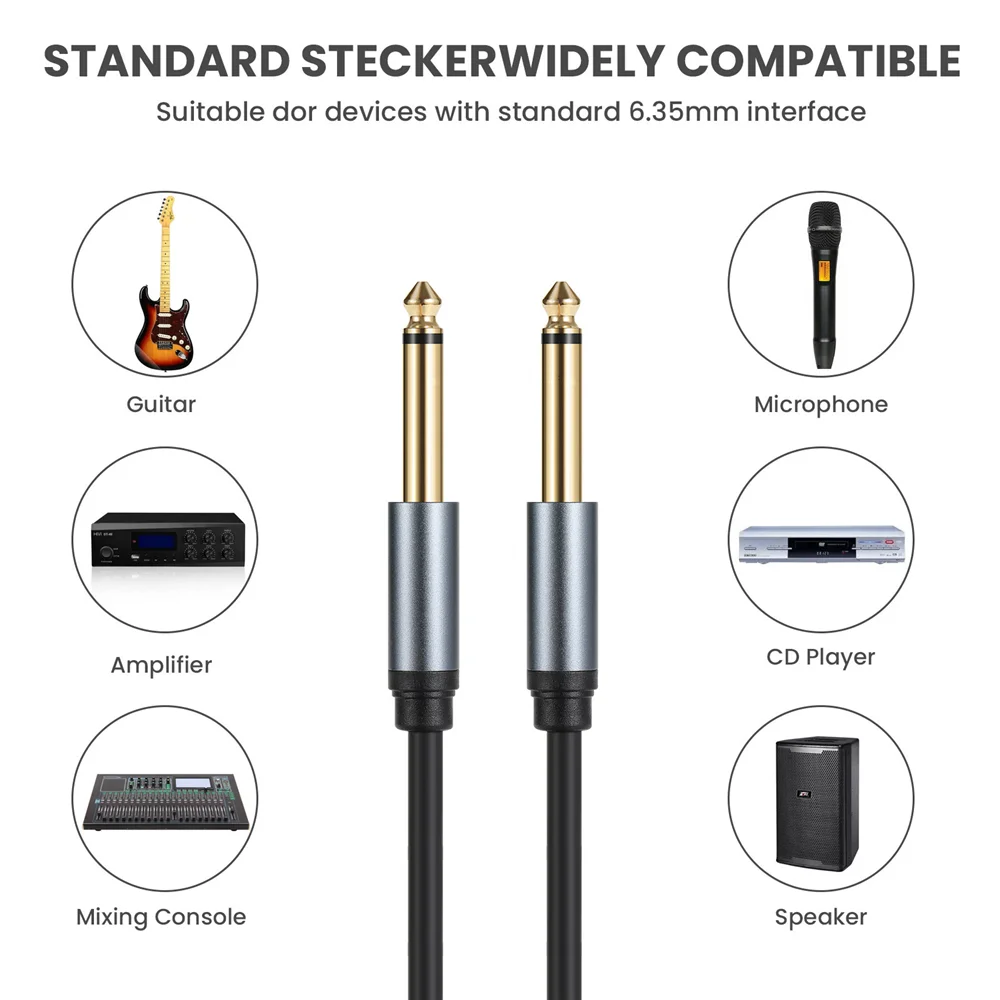 Premium Guitar Patch Cable - 6.35mm Mono Jack Instrument Cord, Male to Male, Various Lengths