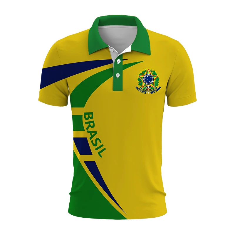 Brasilien National Emblem 3d gedruckt Sommer Button-Down-Kragen Polod für Männer Casual Tops übergroße Kurzarm Trend Männer Kleidung – Detail 3