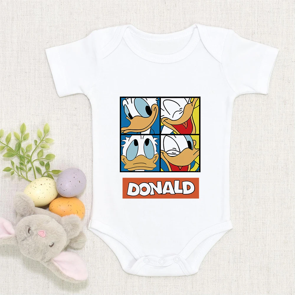 

Disney White Donald Duck Print Newborn Romper 0-24M Size Y2K New Creativity O Neck Baby Girl Boy Jumpsuit Harajuku Style