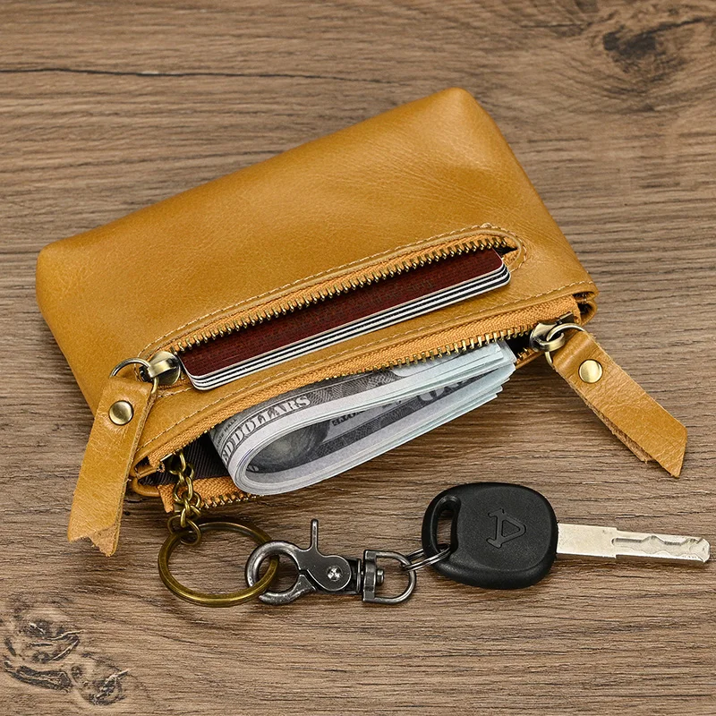 Vintage Crazy Horse Leather Men Coin Purse Genuine Leather Zipper Coin Wallet Retro Key Holder Small Money Bag clutch bag key case coin purse card wallet coin wallet