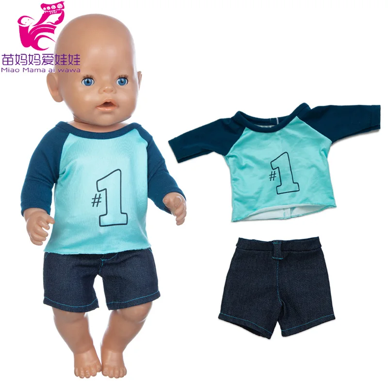 Doll Clothes 40cm BabyDoll Boy Blue Rompers Socks Hat Set for 40 Cm Reborn Baby Doll Wears