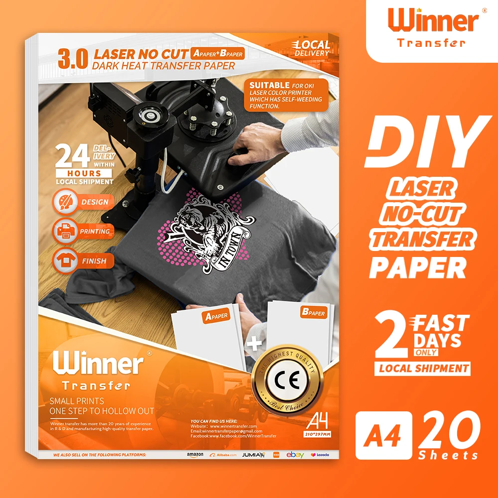 Winner Transfer -50%Laser No-Cut Dark Heat Transfer Paper A Paper+B Paper  Self-weeding Printing Paper for T Shirts A4 20sheets - AliExpress