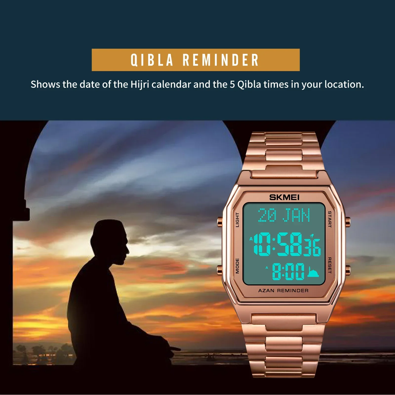 SKMEI 1763 Watch for Men Sport Waterproof Pilgrmage Qibla Direction Religious month day Hijri Calendar Digital Mens Wristwatches 4