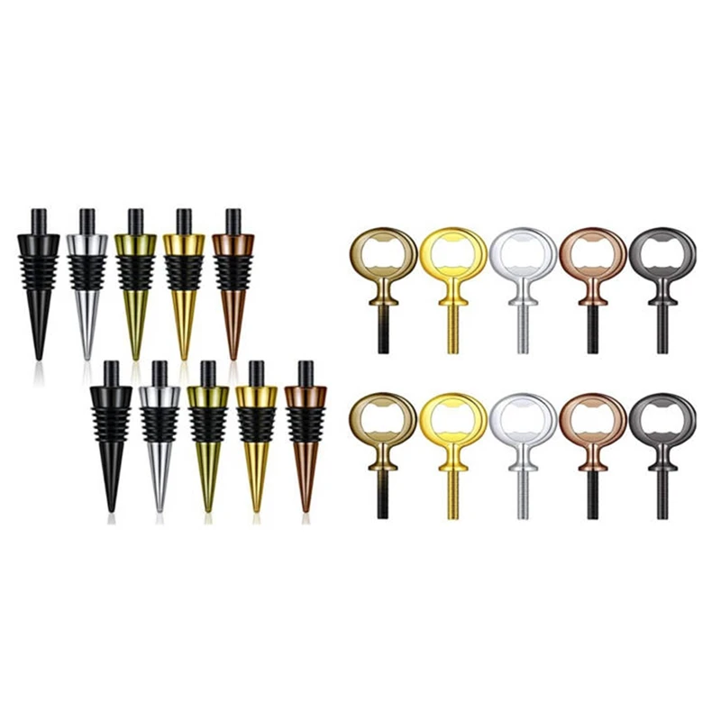 

10Pcs Metal Wine Stopper And 10Pcs Stainless Steel Bottle Opener Chrome Bottle Stopper Bottle Opener Inserts Set