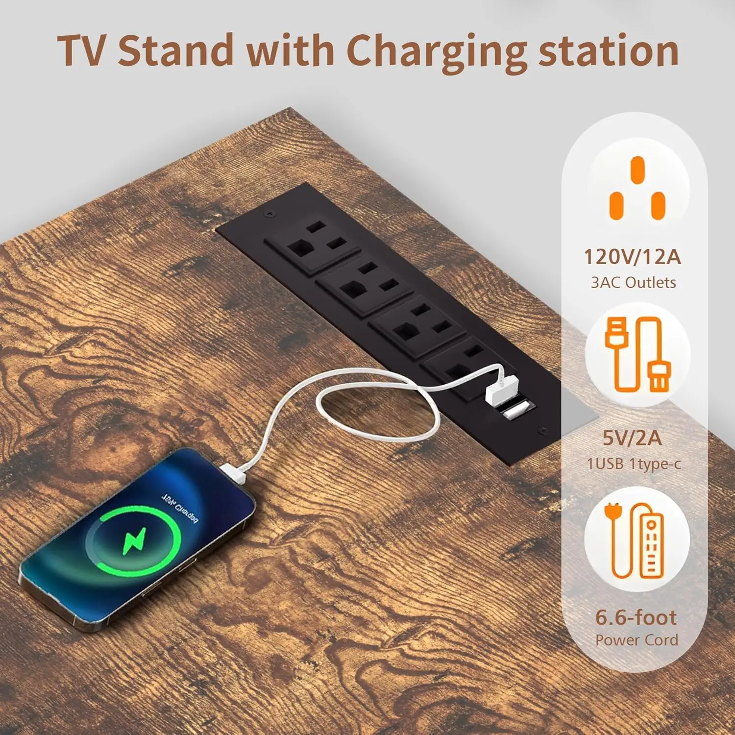 LED TV Stand, 70" Gaming Entertainment Center, 7 Open Shelves, Industrial Cabinet, Living Room, Bedroom, Retro Brown