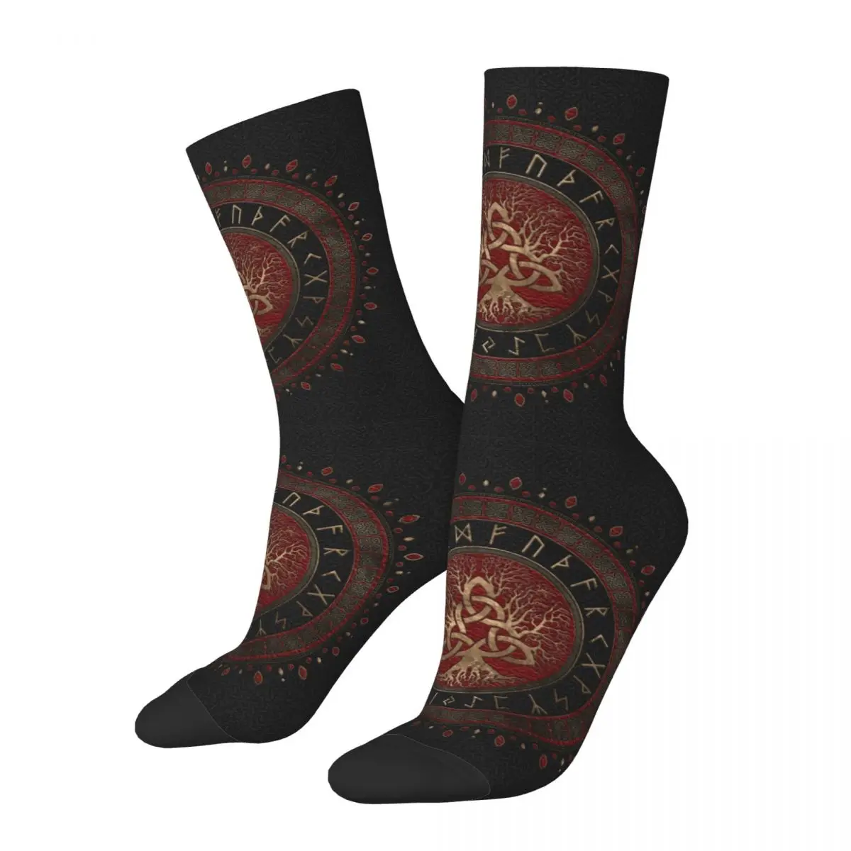 

Winter Warm Casual Women Men Tree Of Life With Triquetra Viking Runes Socks Viking Valknut Symbol Non-slip Crew Socks