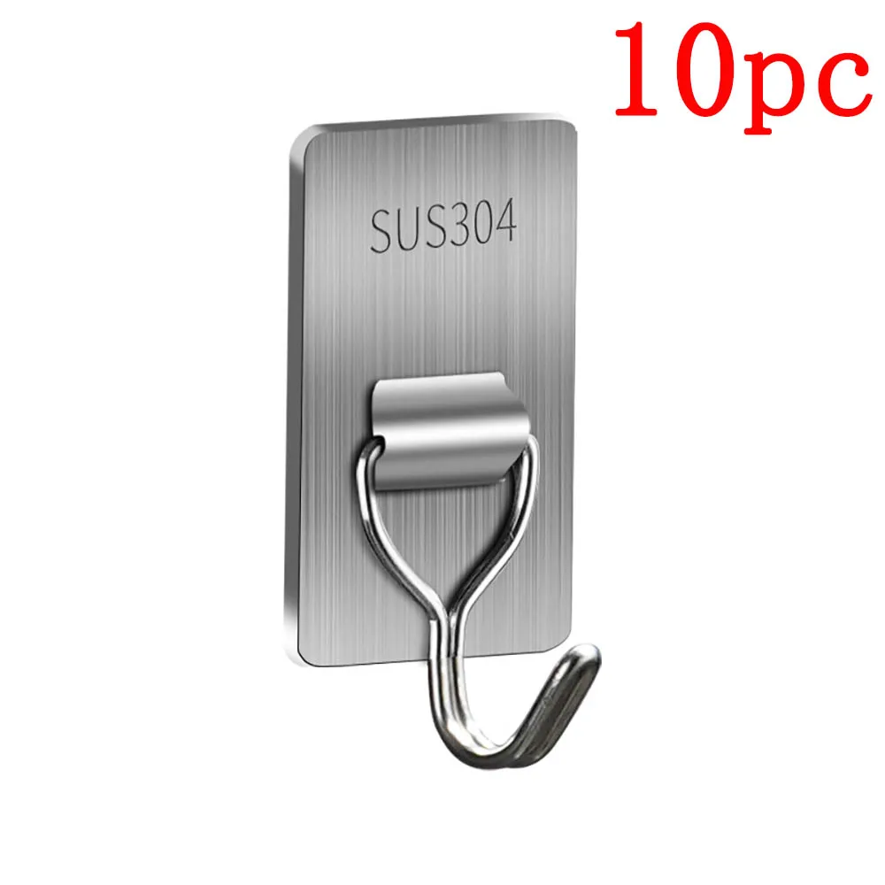 10pc Stainless Steel Hooks By-304 Bathroom Kitchen Heavy Duty Self Adhesive Hooks Large Adhesive Hooks 180&deg; Rotatable