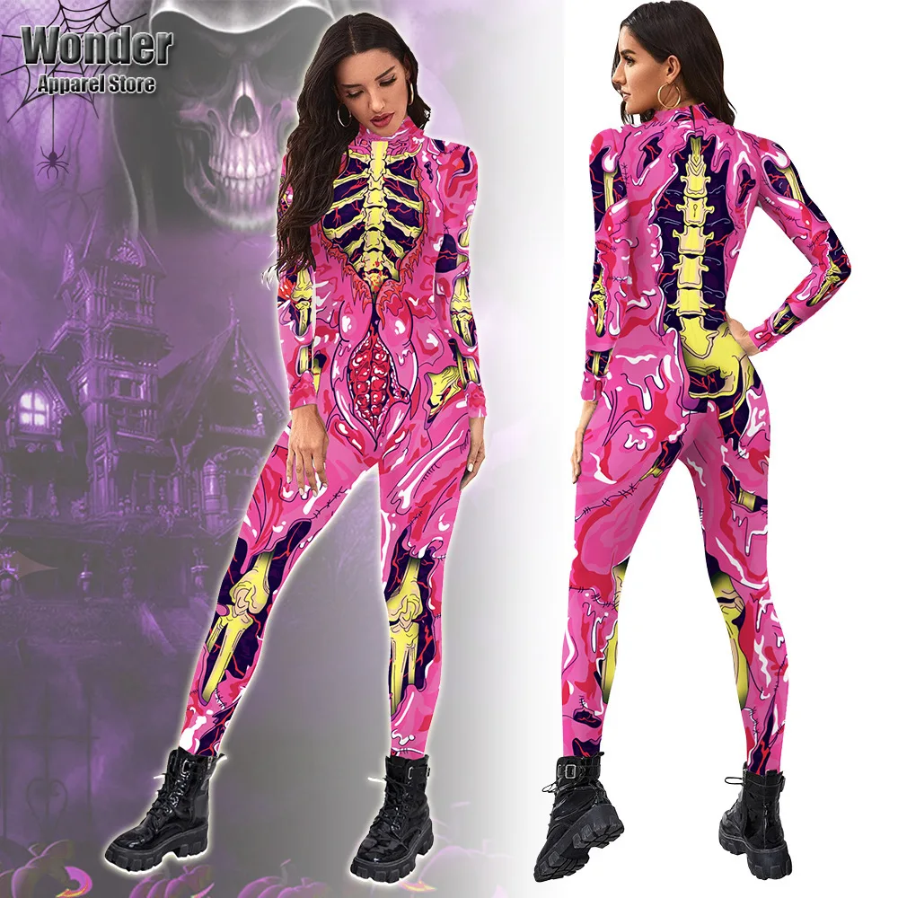 

Women Men Human Body Skull Skeleton 3D Printing Jumpsuit Adult Halloween Cosplay Costumes Party Role Playing Dress Up Outfit
