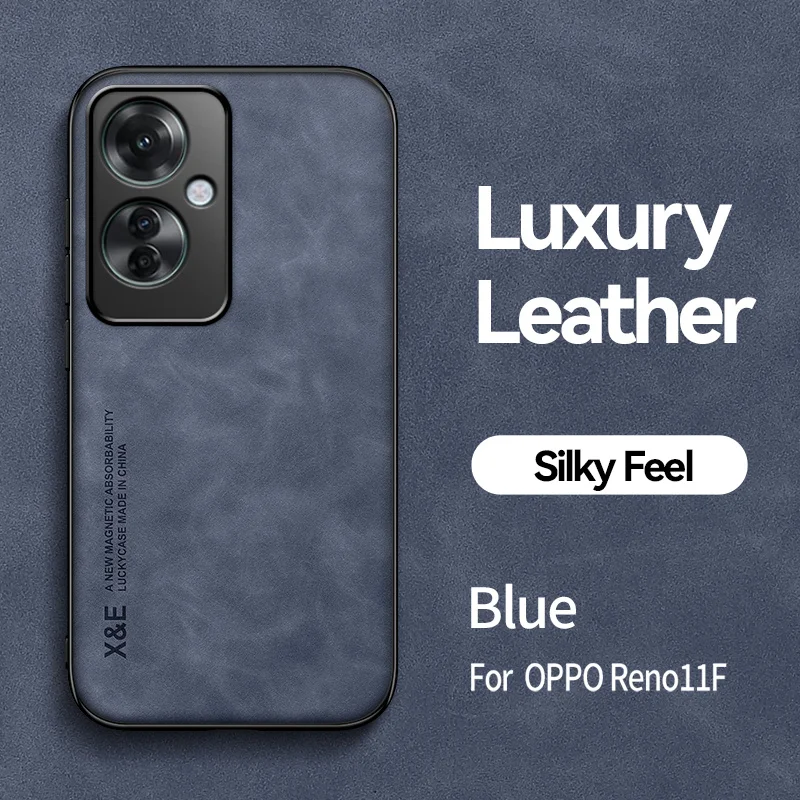 Leather Silicone Shockproof Phone Case with Car Magnetic Holder - Fits OPPO Reno 11 Series