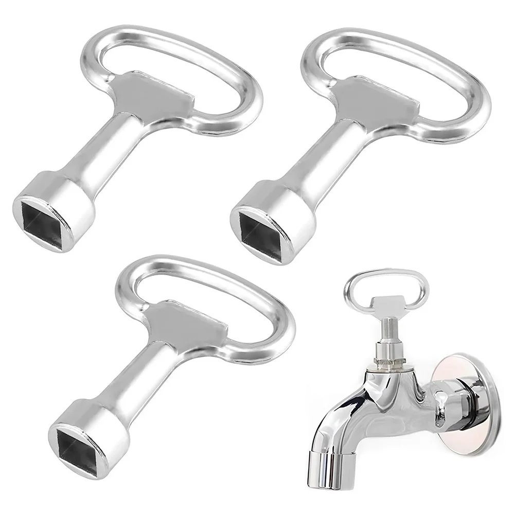 3Pcs Square Key Plumbing Hole Faucet Key Water Valve Tap Square Socket Special Lock Wrench Silver Square Wrenches 8*8mm