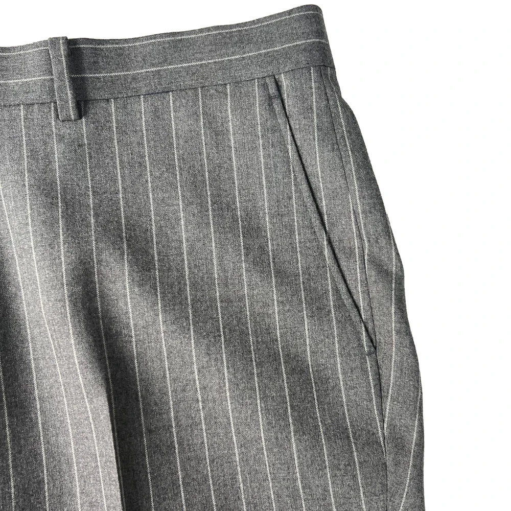 2026 Trendy Luxury Flannel Pants 100% Wool Grey Chalk Stripe Dress Pants Custom Made Suits Pants Tailor Made Business Trousers