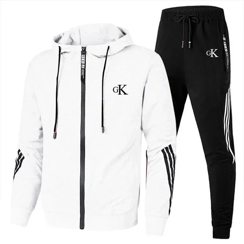 2024 New Leisure Fashion Sportswear Cardigan Long sleeved Running Two Piece Set for Men's Spring and Autumn Sports