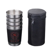 Vodka Cup 304 PU holster Russia Stainless Steel Mini Wine Tumbler Portable Personalized 4pcs 30ml Shot Glass Set Outdoor product