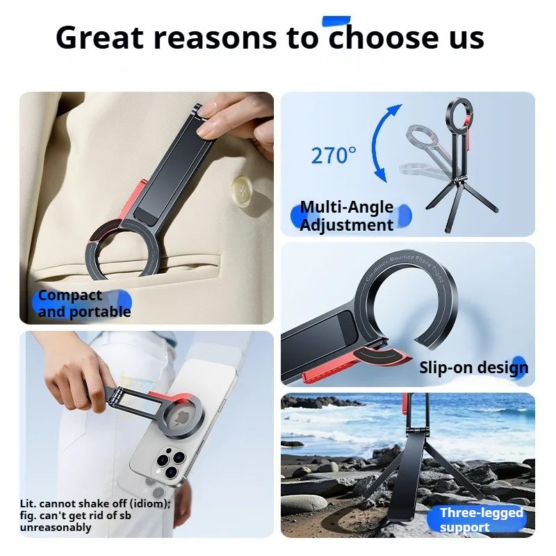 Eary Magnetic Selfie Stick Tripod for iPhone Foldable Mini Travel Phone Stand Holder Compatible with MagSafe for Video Recording