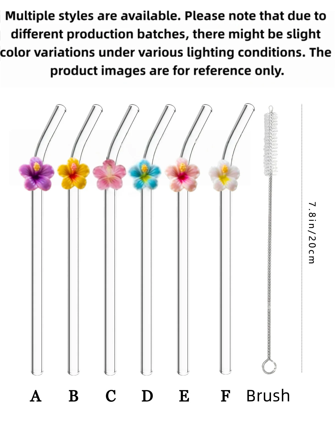 Set of Reusable Glass Straws with Floral Accents - Elegant High Borosilicate Curved Straws