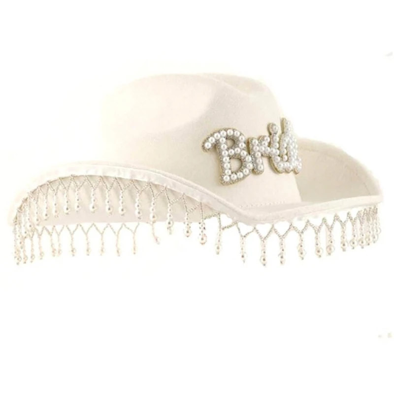 B36D bachelorettes večírek kovboj čepice pro nevěsta s perla lemovaný svatební sprcha cowgirl čepice carnivals večírek photoshoots čepice