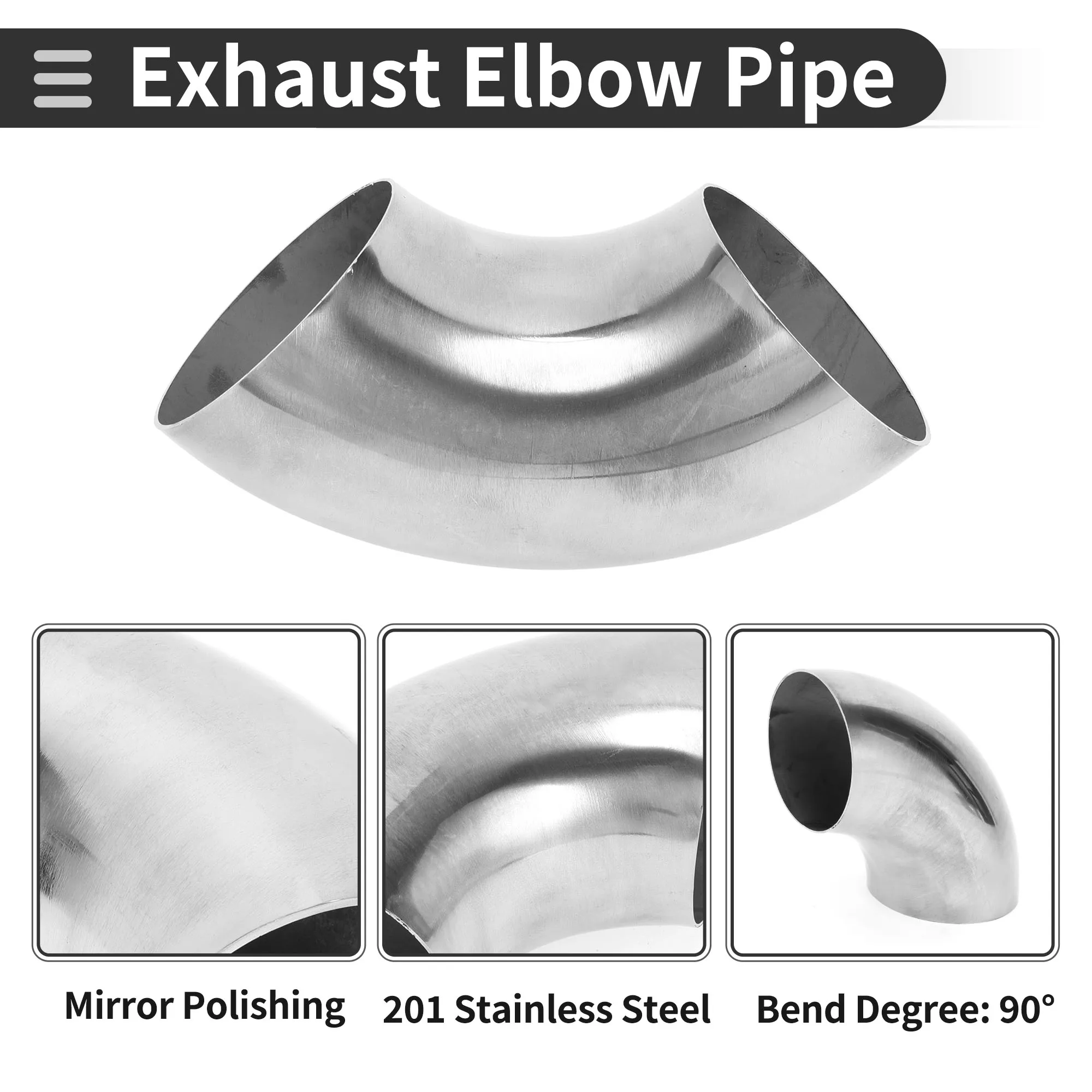 UXCELL 60mm to 76mm 90 Degree Mandrel Bend Elbow Car Modified Exhaust Pipe Tubing Piping Welded Connection 1.2mm 1.5mm Thick