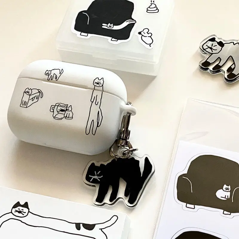 Cartoon Cute Doodle Cat Airpods Case For Airpods 1 2 3 Pro Korean Ins Airpod Pro Case With Keychain Case Airpods Airpods Case
