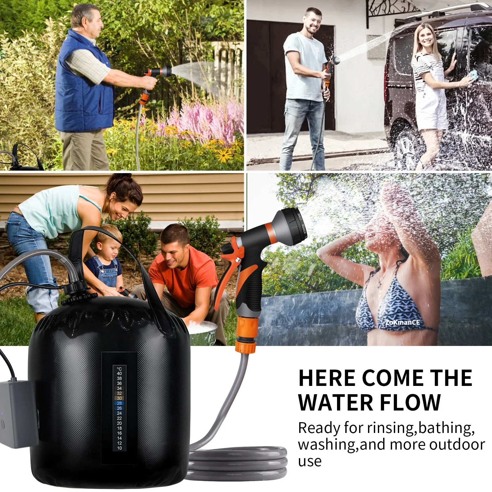 Portable Shower Solar Shower with Hot Water 20L Camping Shower Bag with Electric Air Pump Camp for Beach Camping Trip