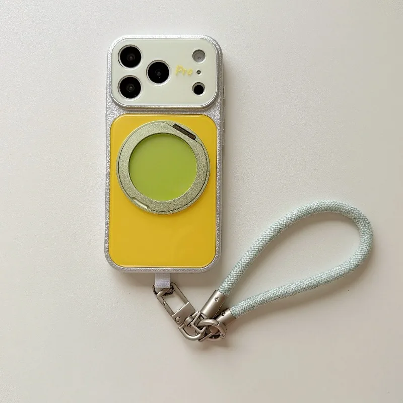 Versatile 360° Rotating Magnetic Ring Case with Lanyard and Dopamine Contrasting Colors