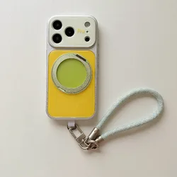 Versatile 360° Rotating Magnetic Ring Case with Lanyard and Dopamine Contrasting Colors - iPhone 15 (White)